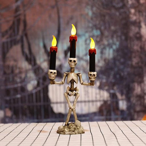 Halloween Skeleton Candlestick - Three Skull Candle Lights Resin Gothic Halloween Props Led Simulation Human Skull Candle Holder - Gear Elevation