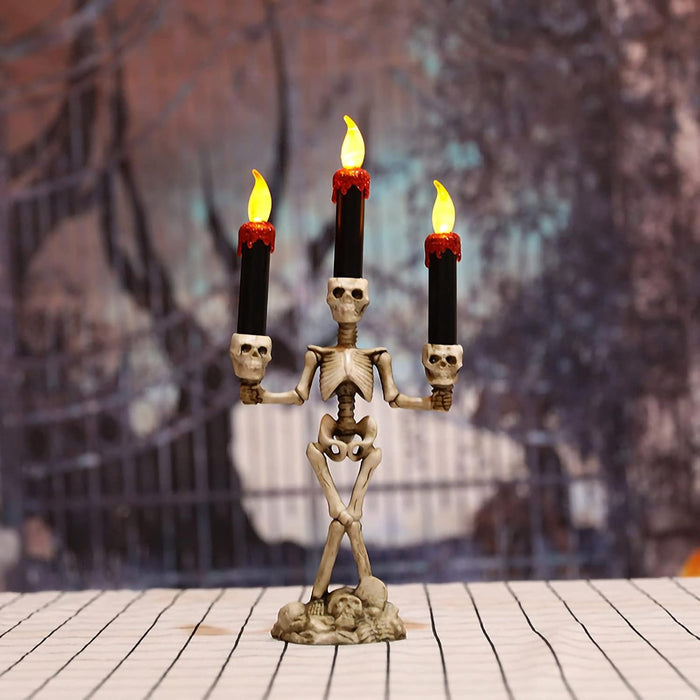 Halloween Skeleton Candlestick - Three Skull Candle Lights Resin Gothic Halloween Props Led Simulation Human Skull Candle Holder - Gear Elevation