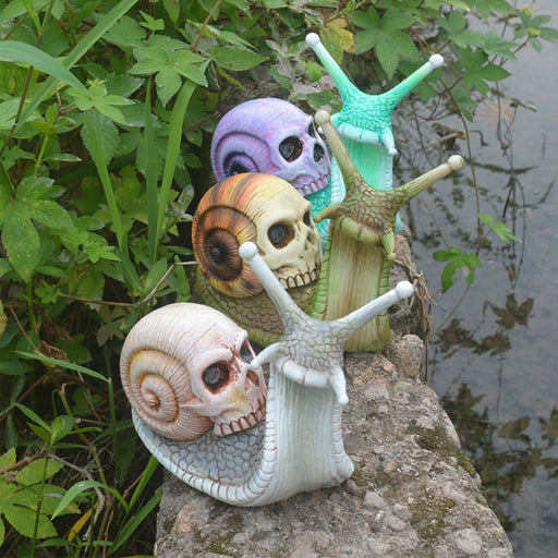 Halloween Snail Skull - Statue Resin Horror Skeleton Sculpture Gothic Outdoor Garden Decoration Figurine - Gear Elevation