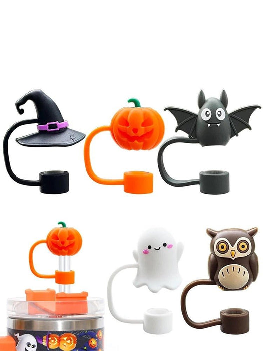 Halloween Straw Cover Cap - 5PCS Halloween Silicone Straw Topper for Stanley 10mm 0.4in Dust - Proof Reusable Straw Tips for Tumbler - Gear Elevation