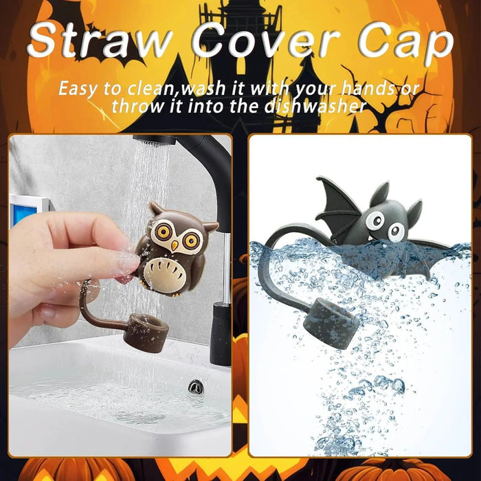 Halloween Straw Cover Cap - 5PCS Halloween Silicone Straw Topper for Stanley 10mm 0.4in Dust - Proof Reusable Straw Tips for Tumbler - Gear Elevation