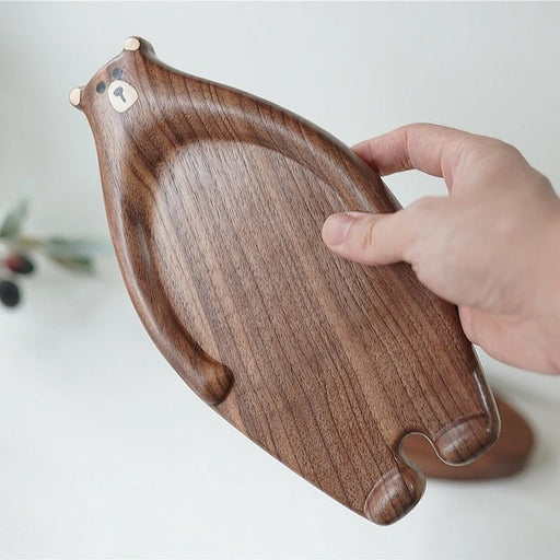 Handcrafted Black Walnut Bear Serving Plate – Elegant Japanese - Style Wooden Dish for Fruits, Snacks & Cozy Dining - Gear Elevation