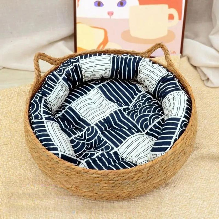 Handwoven Rattan Cat Bed – Cozy Scratch - Resistant Nest with Detachable, Washable Warmth Pad for Winter Comfort - Gear Elevation