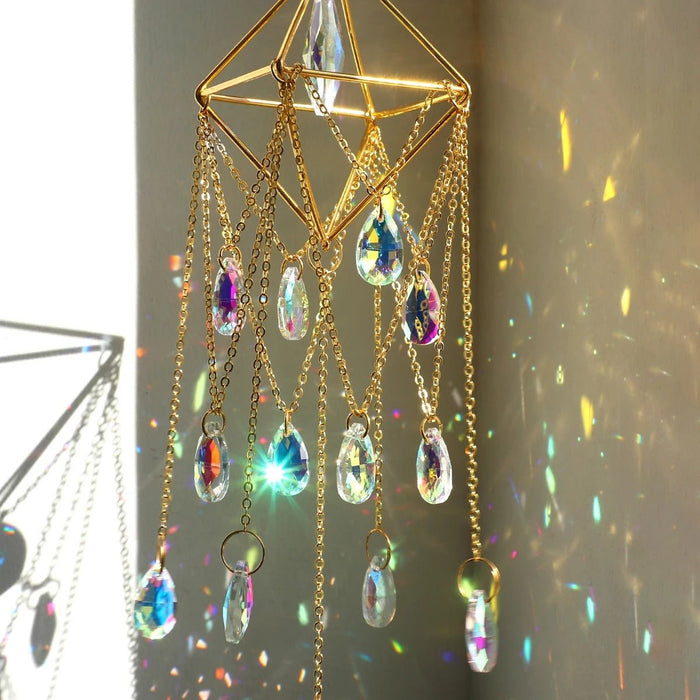 Hanging Sun Catcher Crystal - Hanging Sun Catcher with Chain Rainbow Maker Crystal Prisms for Home Decor - Gear Elevation