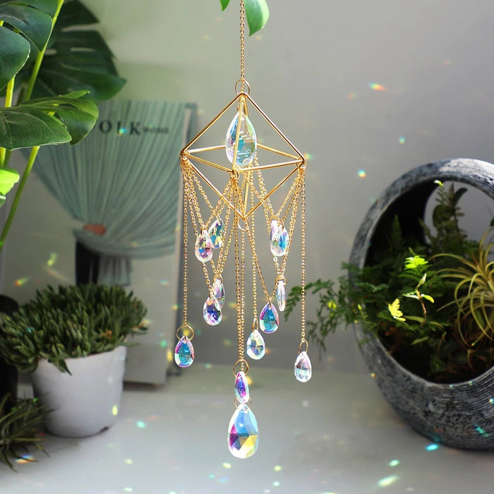 Hanging Sun Catcher Crystal - Hanging Sun Catcher with Chain Rainbow Maker Crystal Prisms for Home Decor - Gear Elevation