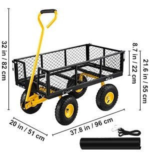 Heavy - Duty Steel Garden Cart – 500 - 1400lbs Capacity, Removable Mesh Sides for Versatile Flatbed Metal Wagon Use - Gear Elevation