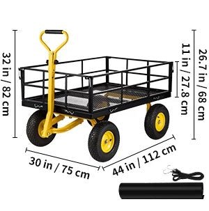 Heavy - Duty Steel Garden Cart – 500 - 1400lbs Capacity, Removable Mesh Sides for Versatile Flatbed Metal Wagon Use - Gear Elevation