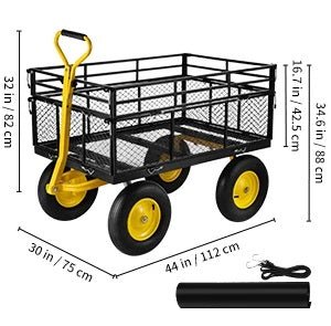 Heavy - Duty Steel Garden Cart – 500 - 1400lbs Capacity, Removable Mesh Sides for Versatile Flatbed Metal Wagon Use - Gear Elevation