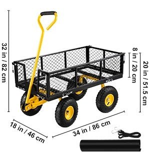 Heavy - Duty Steel Garden Cart – 500 - 1400lbs Capacity, Removable Mesh Sides for Versatile Flatbed Metal Wagon Use - Gear Elevation