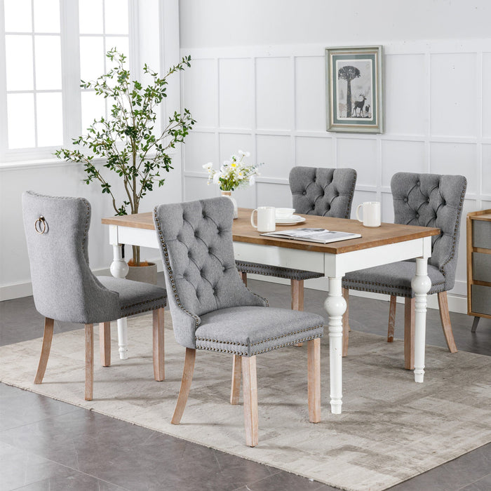 High - End Tufted Solid Wood Contemporary Flax Upholstered Linen Dining Chairs with Wood Legs and Nailhead Trim, 2 - Piece Set ( Gray ) - Gear Elevation