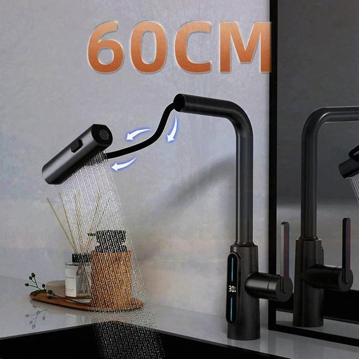 Intelligent Digital Display Faucet Pull - out Basin Faucet - 3 in 1 360° Swiveling Waterfall Kitchen Tap - Gear Elevation