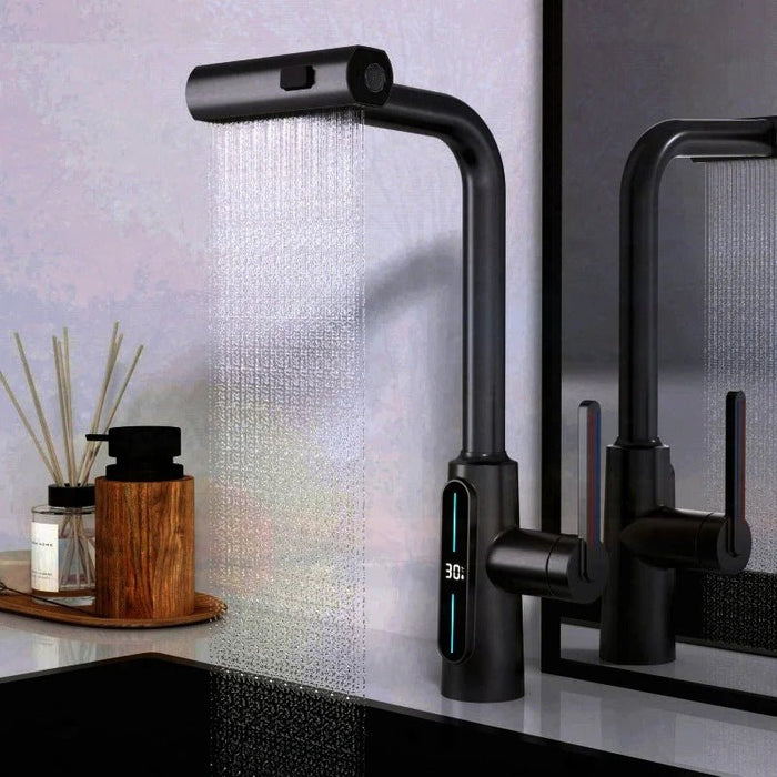 Intelligent Digital Display Faucet Pull - out Basin Faucet - 3 in 1 360° Swiveling Waterfall Kitchen Tap - Gear Elevation