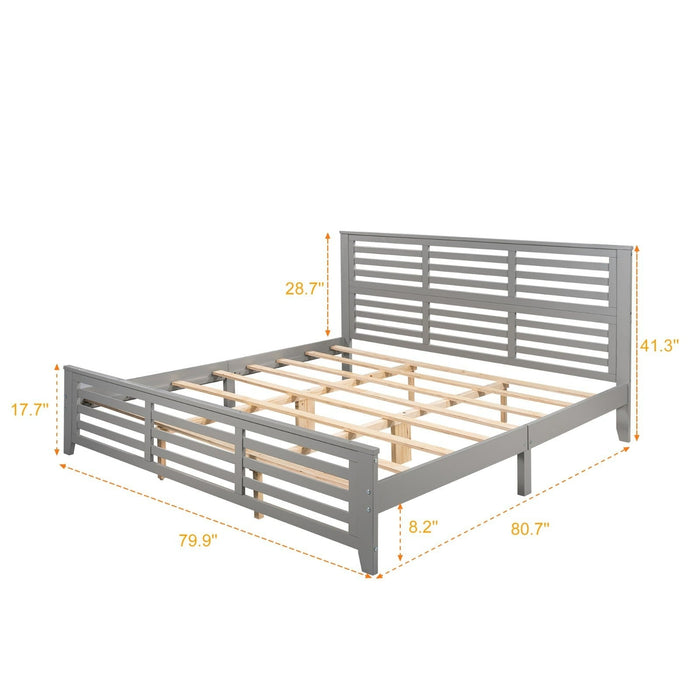 King Size Platform Bed with Horizontal Strip Hollow Shape - Gear Elevation