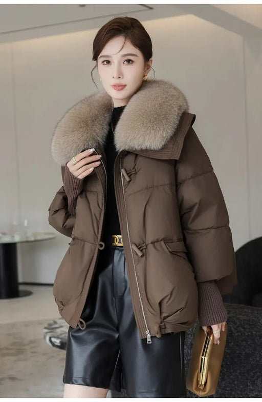 Ladies Cropped Fur Collar Puffer Winter Coat – Chic Hooded Winter Jacket for Women’s Cozy & Stylish Look - Gear Elevation