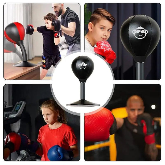 Leather Desktop Boxing Speed Ball – Wall - Mounted Stress Reliever & Fitness Trainer for Adults and Kids, Strong Suction for Ultimate Punching Fun - Gear Elevation