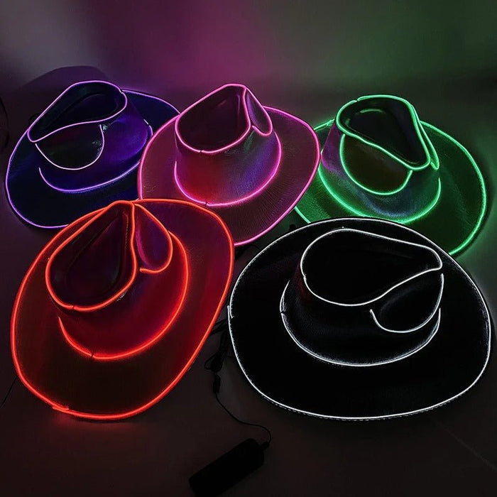 LED Cowboy Hat - Glowing Light Bar Cap Bachelorette Party Supplies - Gear Elevation