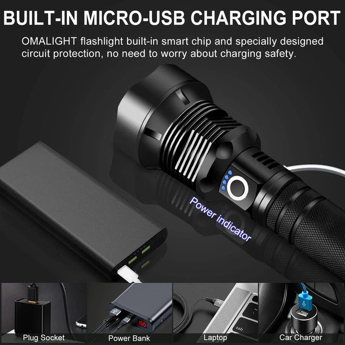 LED Rechargeable Tactical Laser Flashlight - 90000 Lumens High Powered and Waterproof Flash Light - Gear Elevation