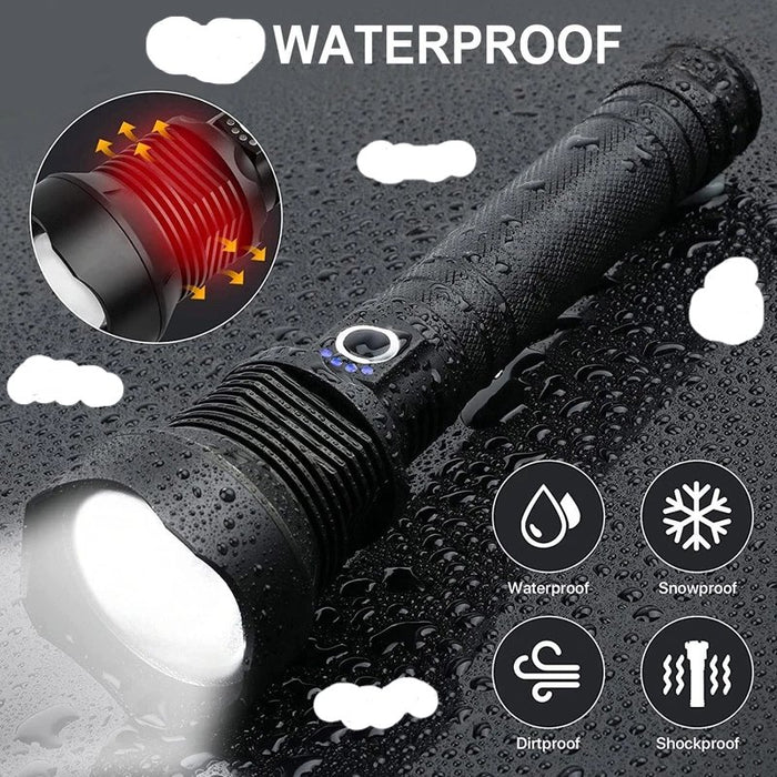 LED Rechargeable Tactical Laser Flashlight - 90000 Lumens High Powered and Waterproof Flash Light - Gear Elevation