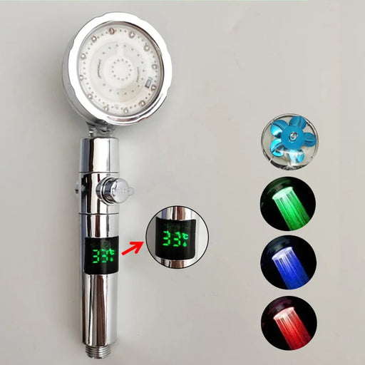 LED Temperature Digital Shower Head – High - Pressure Rainfall with Temperature Display & Color - Changing Fan for a Luxurious Spa - Like Experience - Gear Elevation