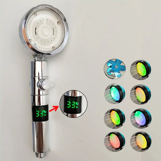 LED Temperature Digital Shower Head – High - Pressure Rainfall with Temperature Display & Color - Changing Fan for a Luxurious Spa - Like Experience - Gear Elevation