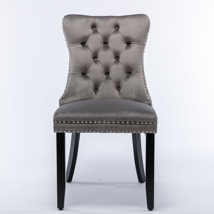 Luxury Velvet Tufted Dining Chairs, Solid Wood Legs with Nailhead Trim, Set of 2 - Gear Elevation