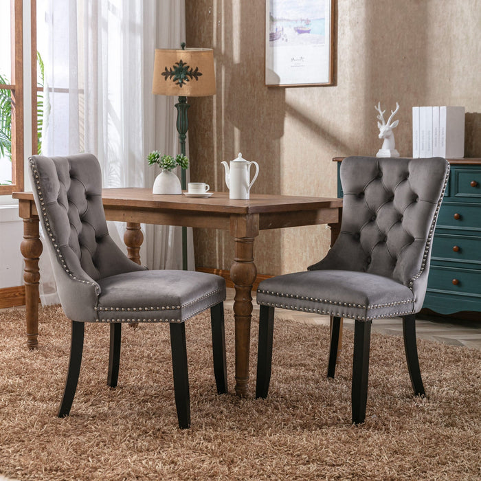 Luxury Velvet Tufted Dining Chairs, Solid Wood Legs with Nailhead Trim, Set of 2 - Gear Elevation