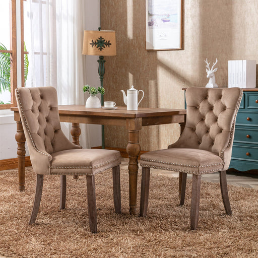 Luxury Velvet Tufted Dining Chairs, Solid Wood Legs with Nailhead Trim, Set of 2 - Gear Elevation