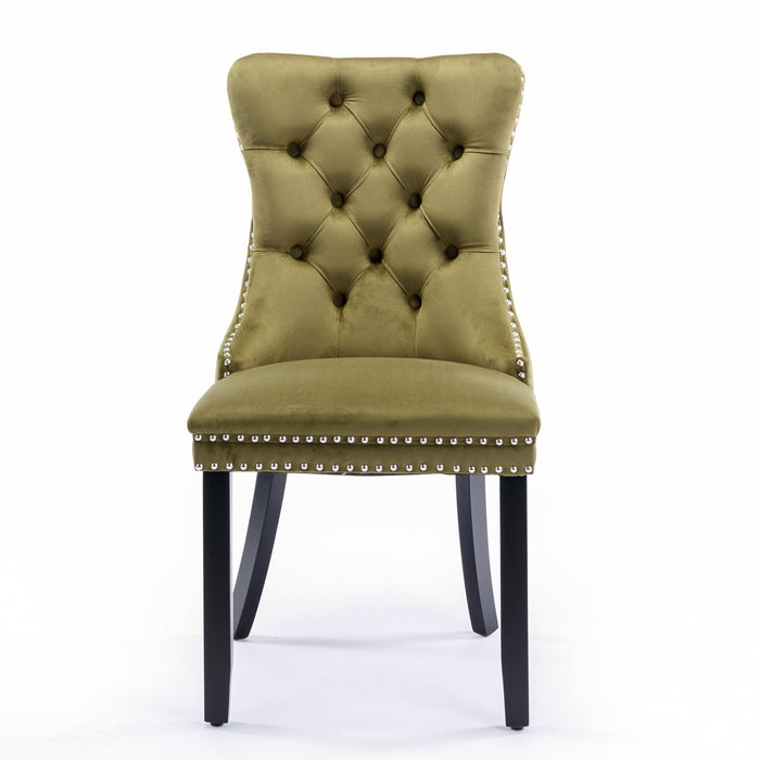 Luxury Velvet Tufted Dining Chairs, Solid Wood Legs with Nailhead Trim, Set of 2 - Gear Elevation