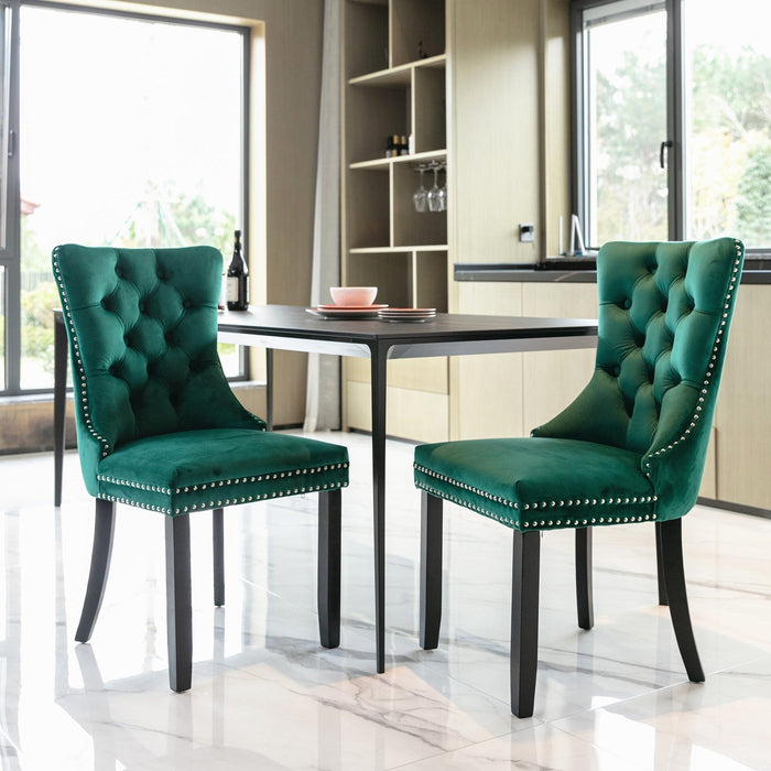 Luxury Velvet Tufted Dining Chairs, Solid Wood Legs with Nailhead Trim, Set of 2 - Gear Elevation