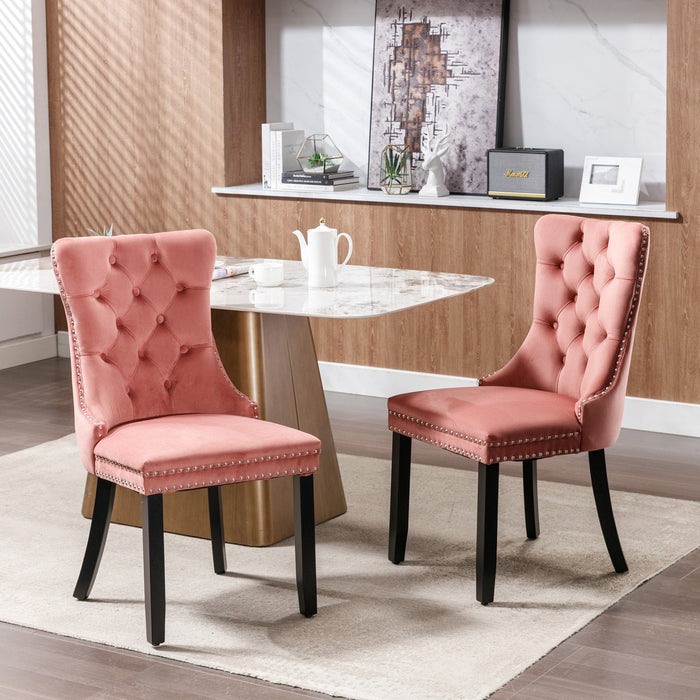 Luxury Velvet Tufted Dining Chairs, Solid Wood Legs with Nailhead Trim, Set of 2 - Gear Elevation