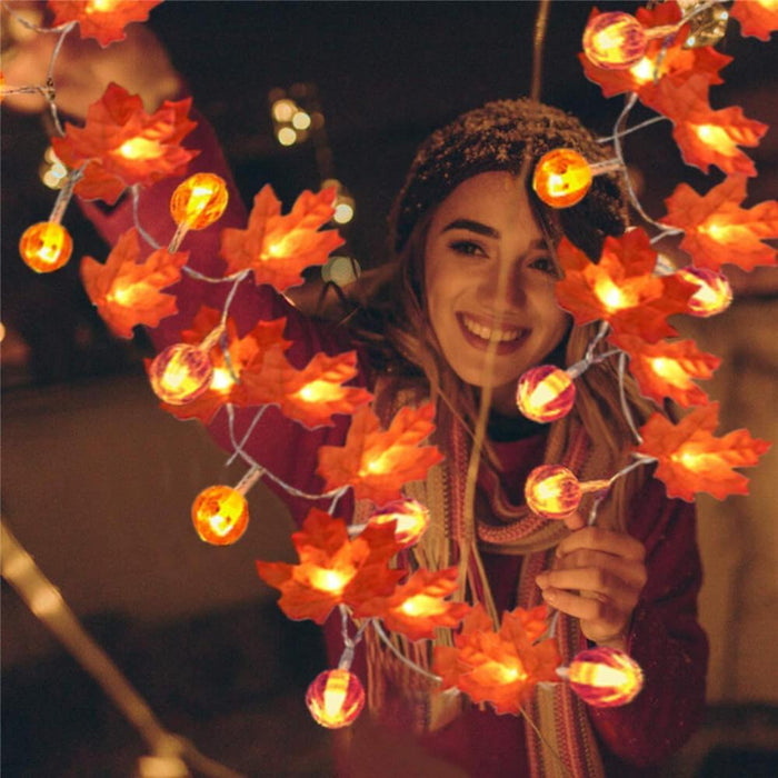 Maple Leaves Pumpkin String Light - String Lights Hanging Fairy Atmosphere Lamp For Halloween Decor - Gear Elevation