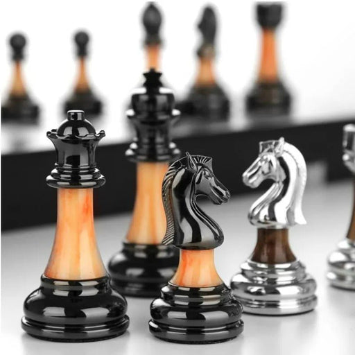 Metal Chess Set with Large 45CM Wooden Board - Gear Elevation