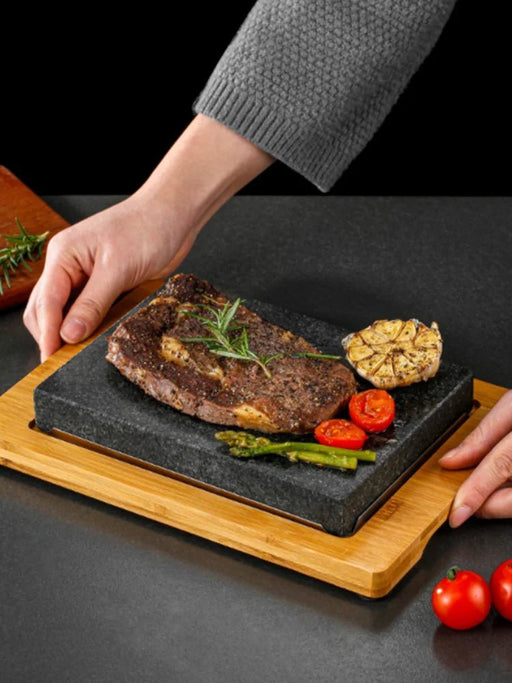 Modern Sizzling Lava Stone Steak Set – Premium Hot Rock Grill with Elegant Wood Tray for Perfect Indoor Steak Nights - Gear Elevation