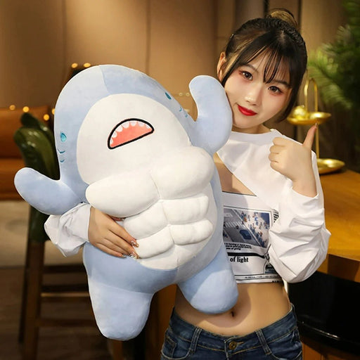 Muscle Shark Plush Toys - Stuffed Ocean Whale Fish Soft Plushie Animals - Gear Elevation