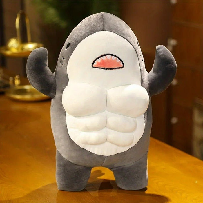 Muscle Shark Plush Toys - Stuffed Ocean Whale Fish Soft Plushie Animals - Gear Elevation