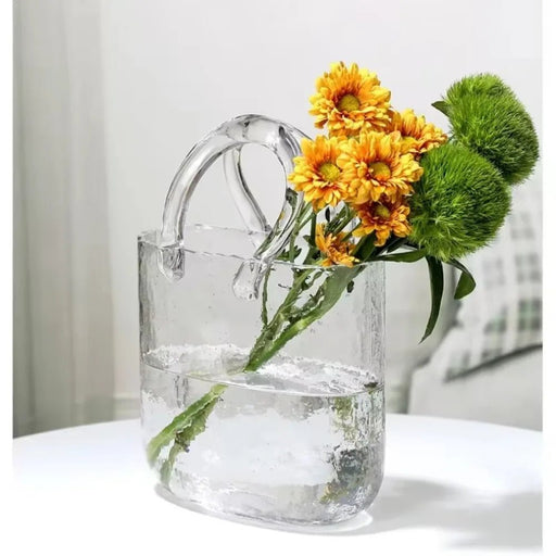 Nordic - Inspired Designer Glass Vase Handbag – Chic Hydroponic Flower Basket for Stylish Home Décor and Fish Farming - Gear Elevation