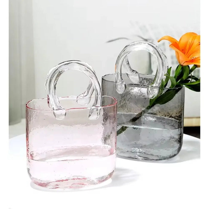 Nordic - Inspired Designer Glass Vase Handbag – Chic Hydroponic Flower Basket for Stylish Home Décor and Fish Farming - Gear Elevation