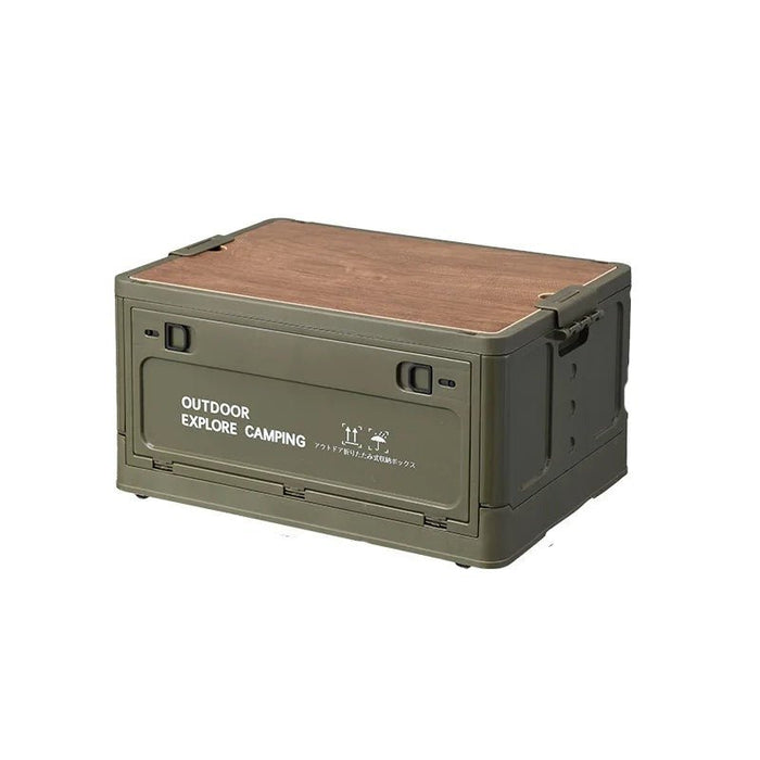 Outdoor Camping Folding Tourist Table Storage Box - Wooden Lid Storage Organizer - Gear Elevation