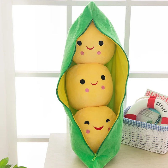 Pea Pod Shaped Plush Pillow– 25cm Pillow with Three Beans in a Soft Cloth Case, Creative Plant Toy & Cozy Pillow in Two Charming Colors - Gear Elevation