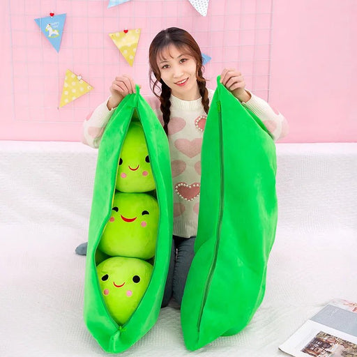 Pea Pod Shaped Plush Pillow– 25cm Pillow with Three Beans in a Soft Cloth Case, Creative Plant Toy & Cozy Pillow in Two Charming Colors - Gear Elevation