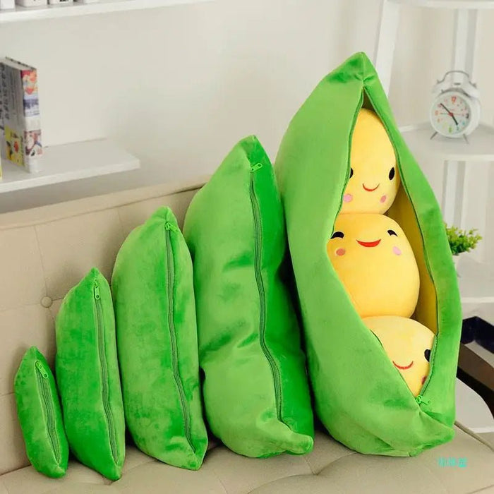 Pea Pod Shaped Plush Pillow– 25cm Pillow with Three Beans in a Soft Cloth Case, Creative Plant Toy & Cozy Pillow in Two Charming Colors - Gear Elevation