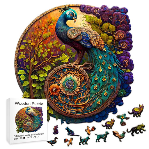 Peacock & Bird Wooden Puzzle Educational Toy – Multi - Size Round Puzzle for Adults & Kids, Perfect Festival Gift & Relaxing Toy - Gear Elevation