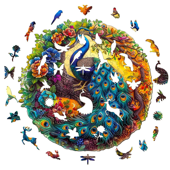 Peacock & Bird Wooden Puzzle Educational Toy – Multi - Size Round Puzzle for Adults & Kids, Perfect Festival Gift & Relaxing Toy - Gear Elevation