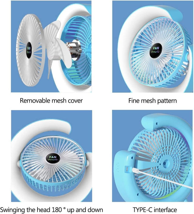 Portable Cooling Fan - USB Rechargeable Fan with LED 7 - Color Lighting - Gear Elevation