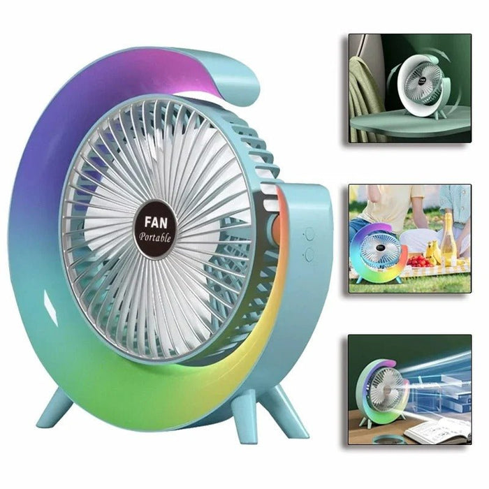 Portable Cooling Fan - USB Rechargeable Fan with LED 7 - Color Lighting - Gear Elevation