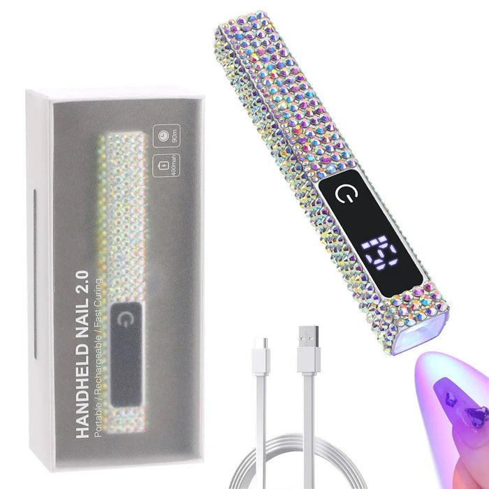 Portable Handheld UV LED Nail Lamp with Rhinestones – Rechargeable Nail Dryer for Perfect Manicures, Featuring Diamond Nail Art & Quick Curing Power - Gear Elevation