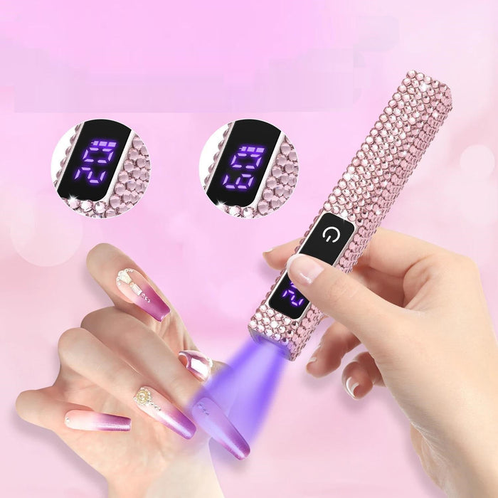 Portable Handheld UV LED Nail Lamp with Rhinestones – Rechargeable Nail Dryer for Perfect Manicures, Featuring Diamond Nail Art & Quick Curing Power - Gear Elevation