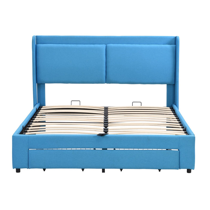 Queen Size Upholstered Hydraulic Platform Bed with Storage and 2 Drawers - Gear Elevation