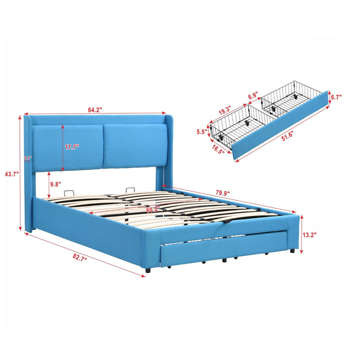 Queen Size Upholstered Hydraulic Platform Bed with Storage and 2 Drawers - Gear Elevation