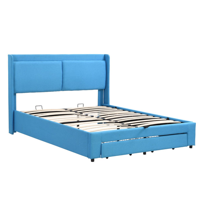 Queen Size Upholstered Hydraulic Platform Bed with Storage and 2 Drawers - Gear Elevation